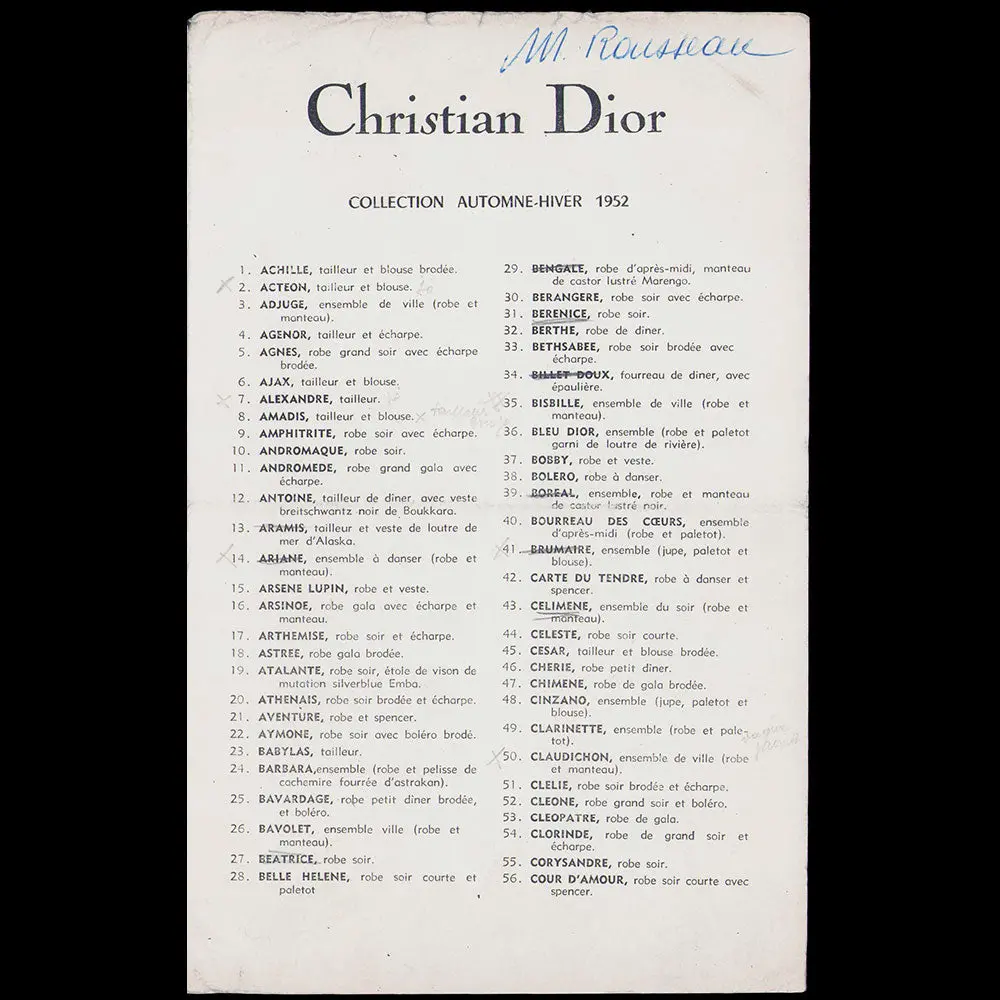 Christian Dior, Ensemble De 11 Programmes De Défilé 1952-1958 1