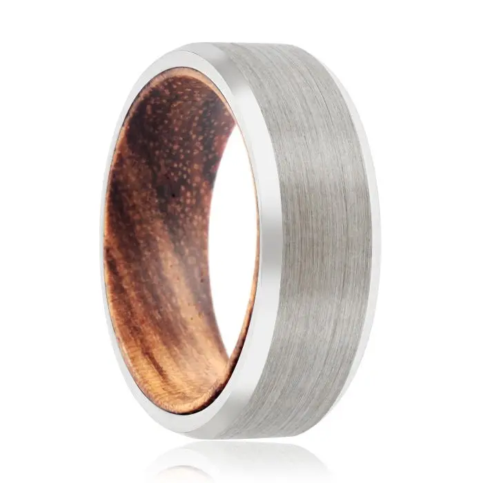 Divine | Zebra Wood, Silver Tungsten Ring, Brushed, Beveled 1