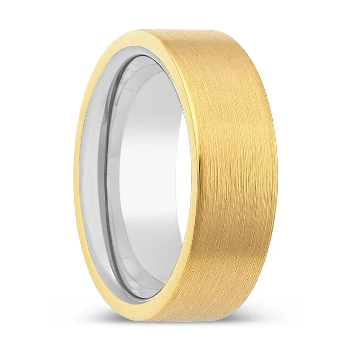 Domburton | Silver Ring, Gold Tungsten Ring, Brushed, Flat 1