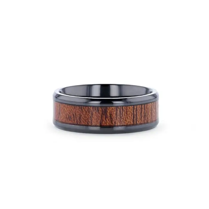 Dominica | Black Titanium Ring, Hardwood Inlay, Beveled 3