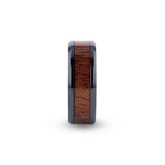 Dominica | Black Titanium Ring, Hardwood Inlay, Beveled 2