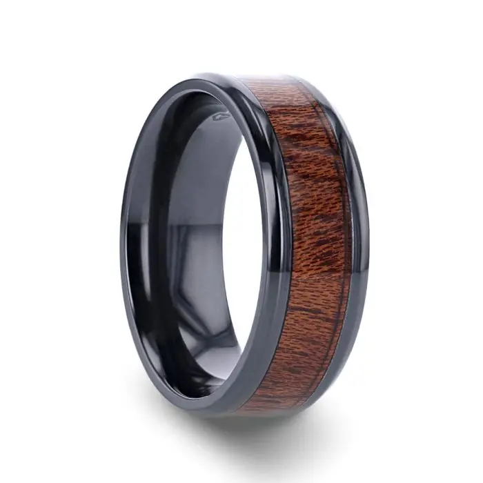 Dominica | Black Titanium Ring, Hardwood Inlay, Beveled 1