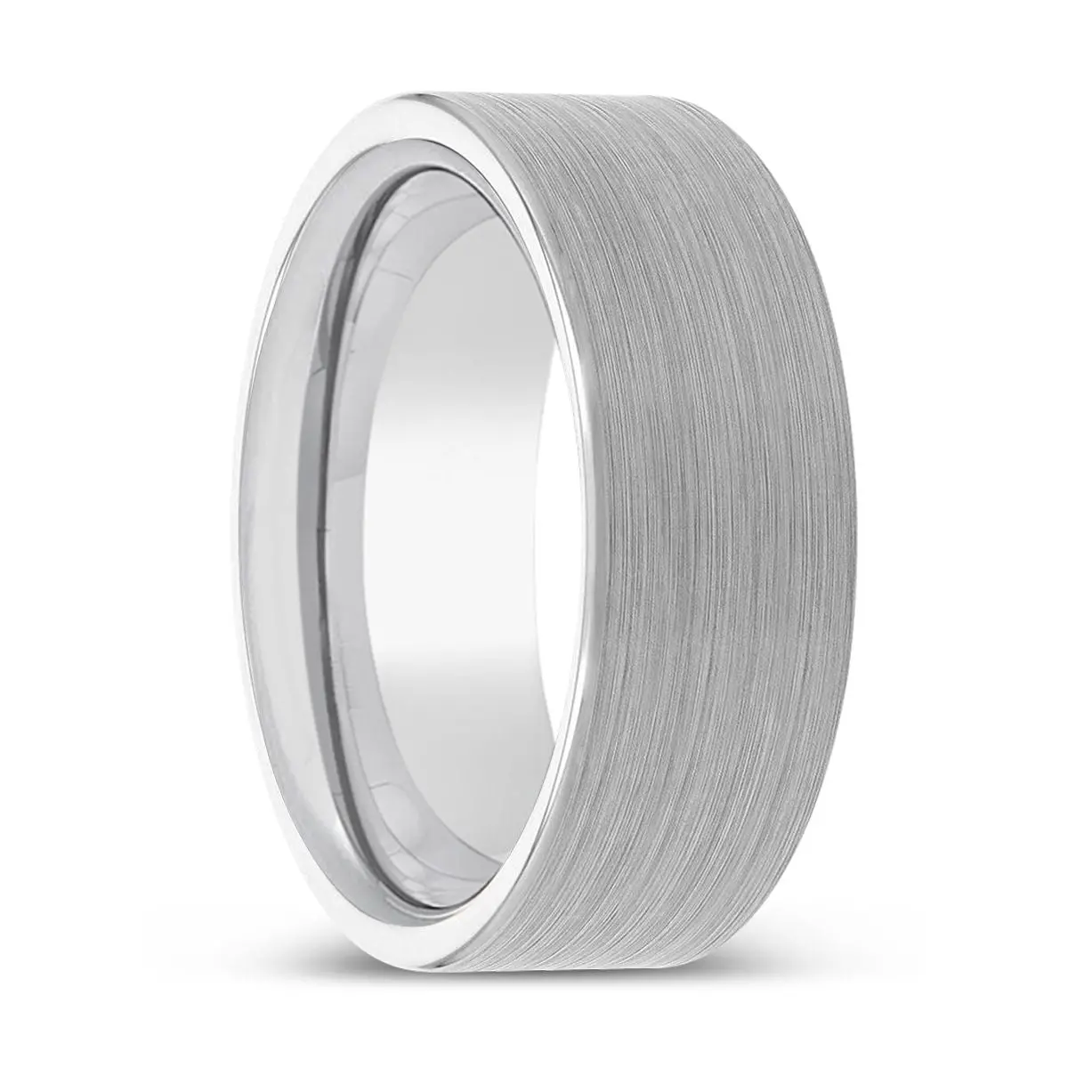 Dominik | Silver Ring, White Tungsten Ring, Brushed, Flat 1