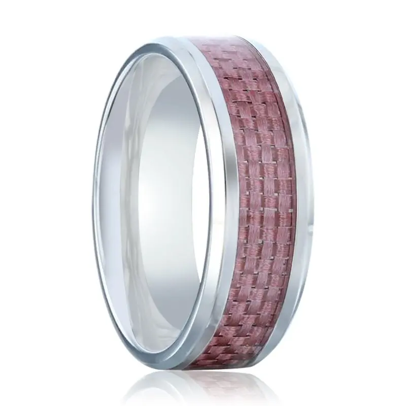Dominique | Silver Titanium Ring, Pink Carbon Fiber Inlay, Beveled 1
