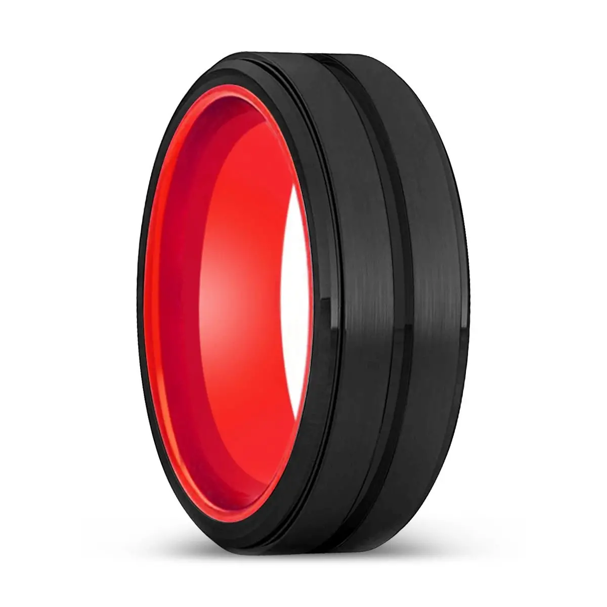 Dooms | Red Ring, Black Tungsten Ring, Grooved, Stepped Edge 1