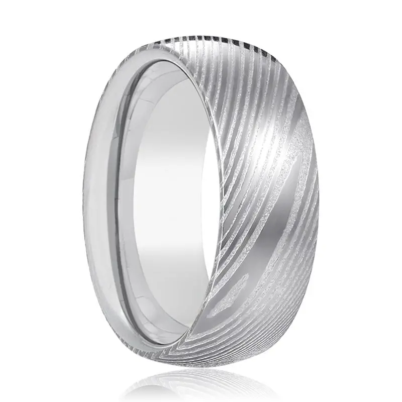 Dorian | Silver Ring, Silver Damascus Steel, Domed 1