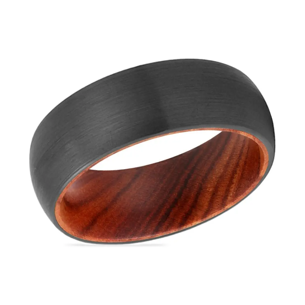 Drury | Iron Wood, Black Tungsten Ring, Brushed, Domed 2