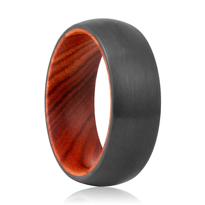 Drury | Iron Wood, Black Tungsten Ring, Brushed, Domed 1