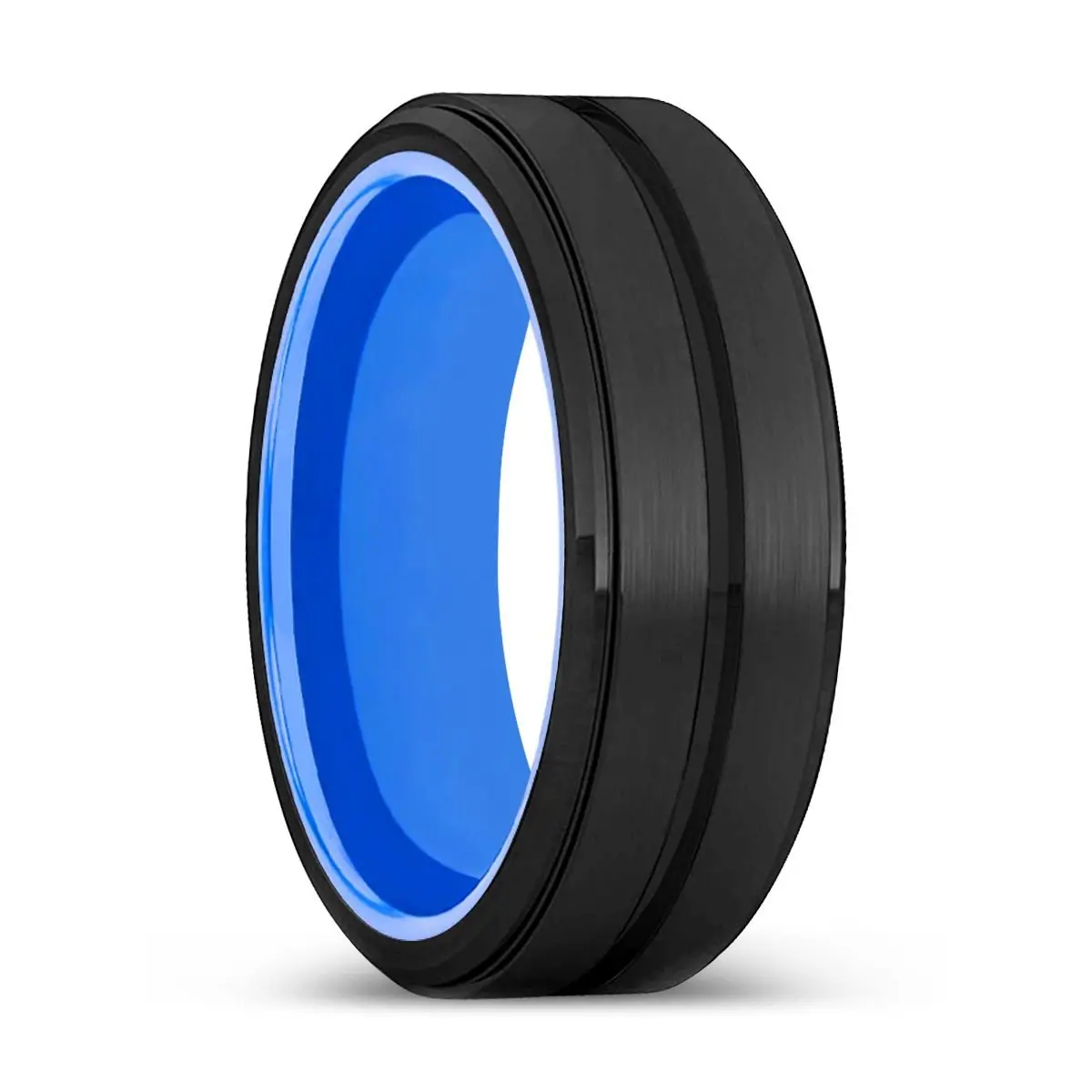 Dukes | Blue Ring, Black Tungsten Ring, Grooved, Stepped Edge 1