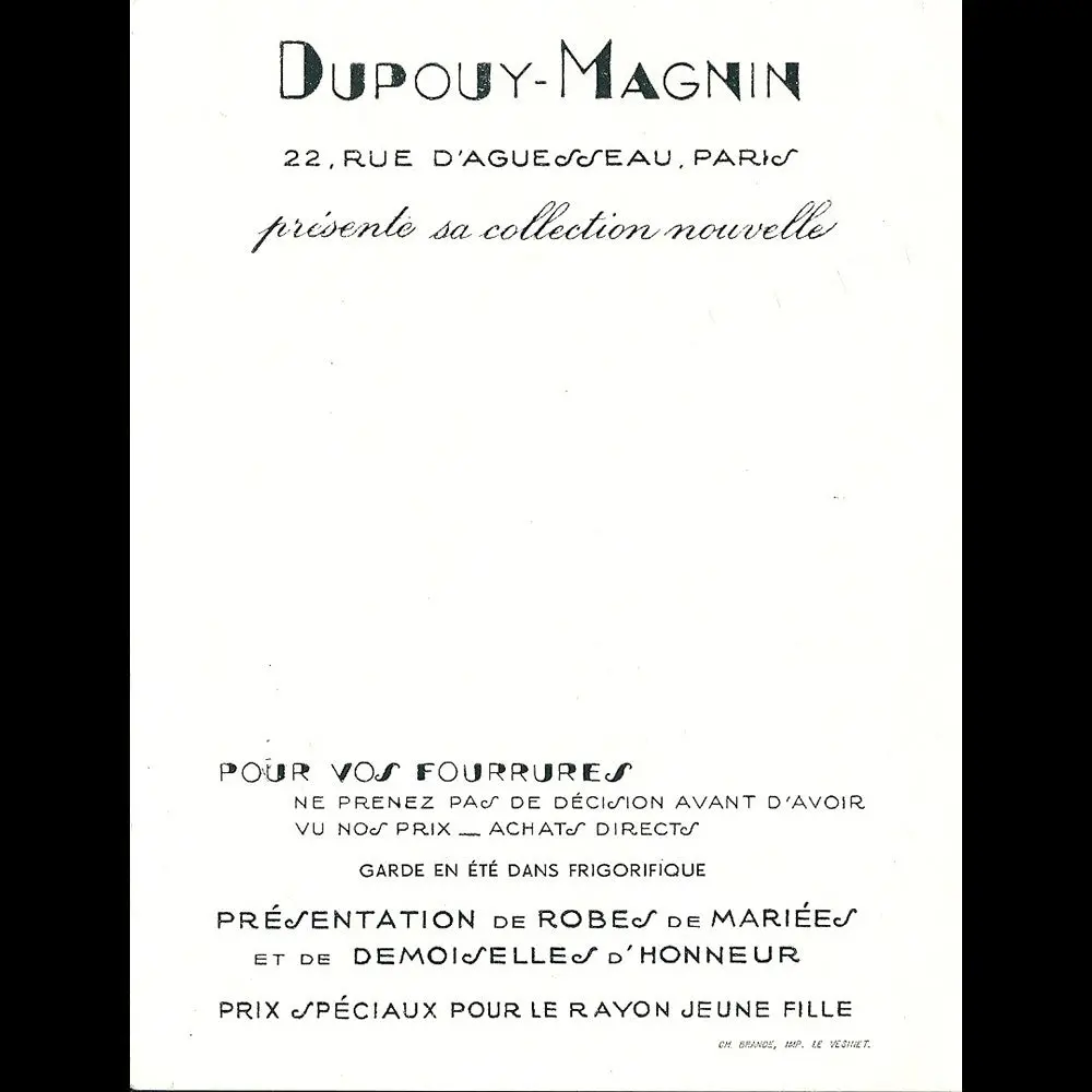 Dupouy-Magnin - Invitation De La Maison De Couture, 22 Rue D'aguessau À Paris (1942) 1