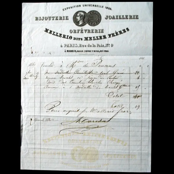 Facture De La Maison Mellerio, Dit Meller, 9 Rue De La Paix À Paris (1862) 1