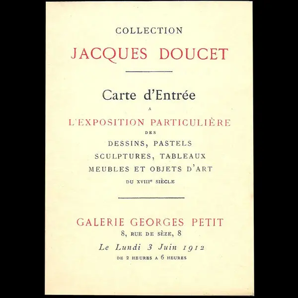Carte D'entrée À L'exposition Particulière De La Collection Jacques Doucet (1912) 1