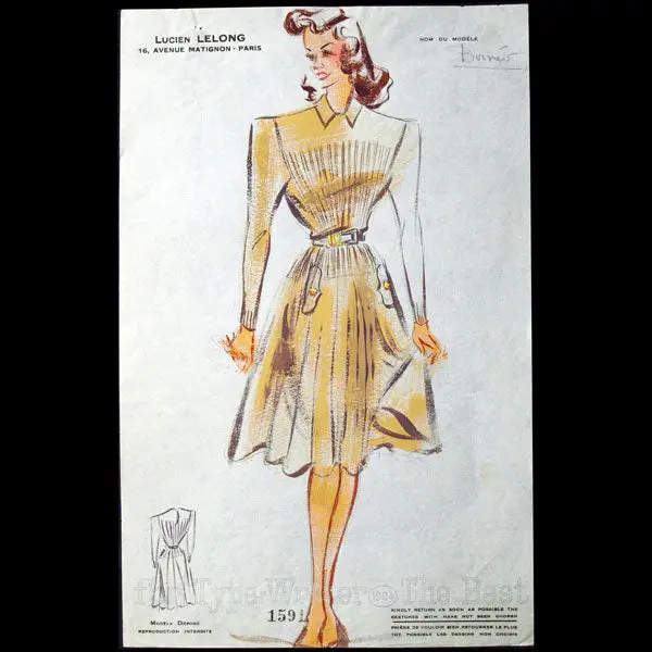 Lucien Lelong - Modèle Bornéo, Dessin De La Maison (Circa 1940) 1