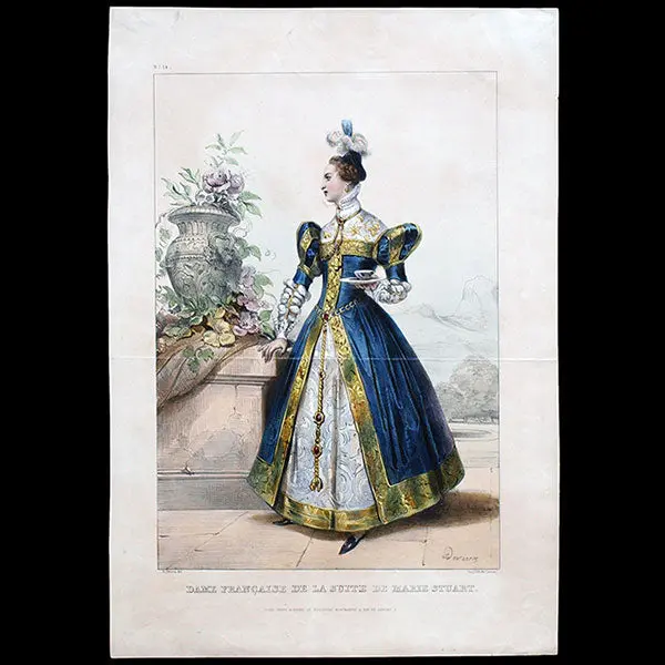 Achile Deveria - Costumes Historiques De Ville Ou De Théâtre, Planche N°14, Dame Française De La Suite De Marie Stuart (1831) 1
