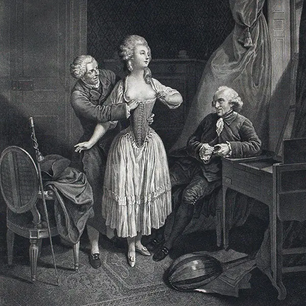 L'essai Du Corset Gravé D'après Le Tableau De P. A. Wille Par A. F. Dennel (1788), Édition Postérieure (Xixème Siècle) 2