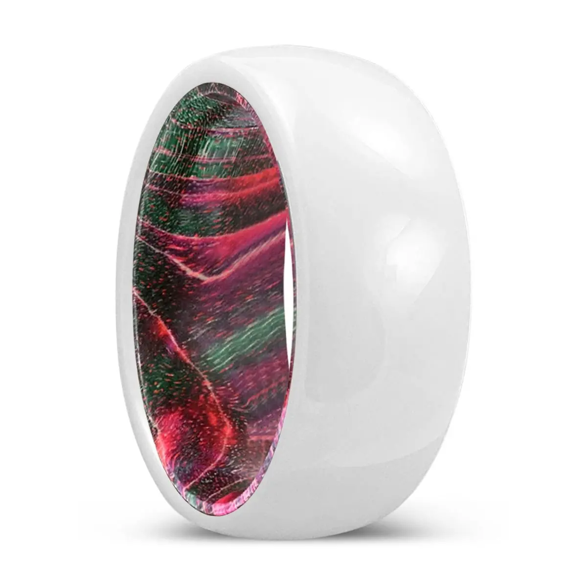Earthy | Green & Red Wood, White Ceramic Ring, Domed 1