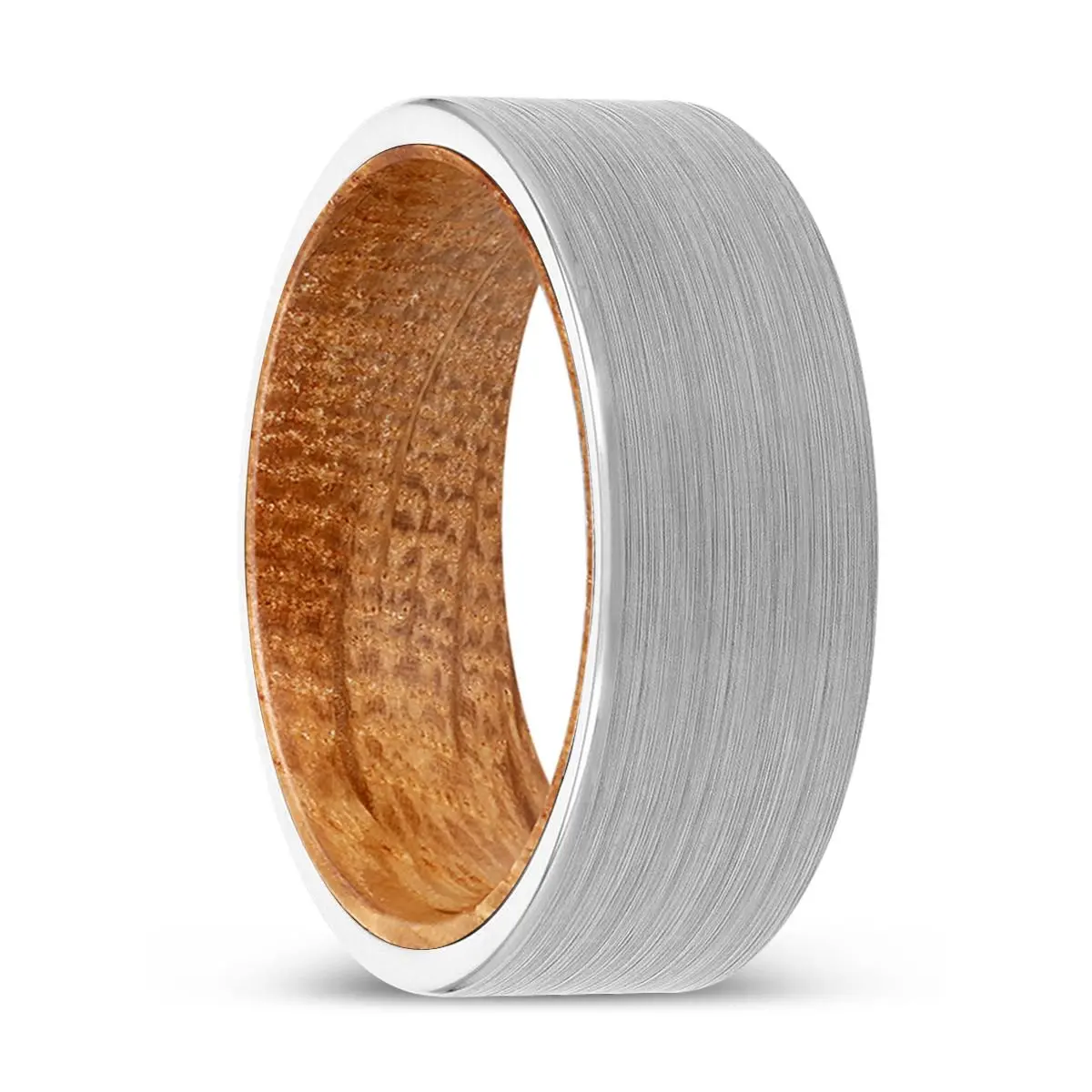 Eastwood | Whiskey Barrel Wood, White Tungsten Ring, Brushed, Flat 1