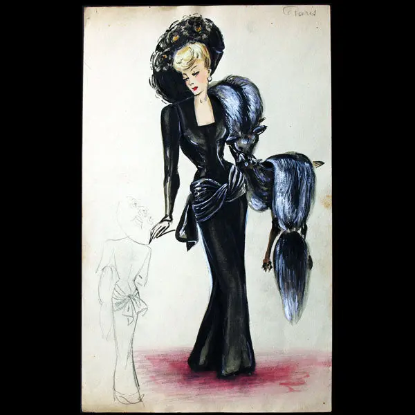 Dessin De La Maison Lucien Lelong, Modèle Paris Par Christian Dior (1945) 1