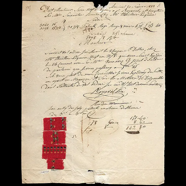 Serre Et Cie - Correspondance Avec Échantillons Adressée Au Négociant En Tissus Par Boyaval (1823) 1