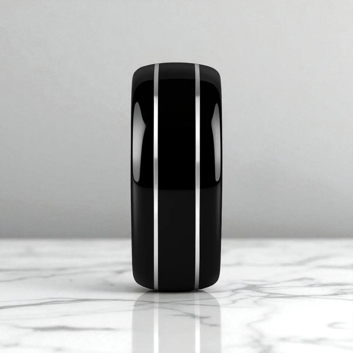 Eclipse | Domed Black Tungsten Ring With Polished Offset Grooves 4