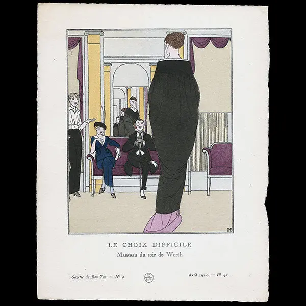 Gazette Du Bon Ton - Le Choix Difficile, Manteau Du Soir De Worth, Planche De Bernard Boutet (N°4, 1914) 1