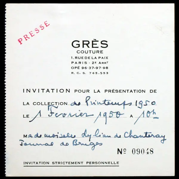 Carton D'invitation De La Maison Grès, 1 Rue De La Paix À Paris, Printemps 1950 1