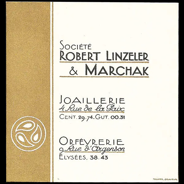 Robert Linzeler & Marchak - Carte De La Maison De Joaillerie Et D'orfèvrerie 4 Rue De La Paix (Circa 1925) 1