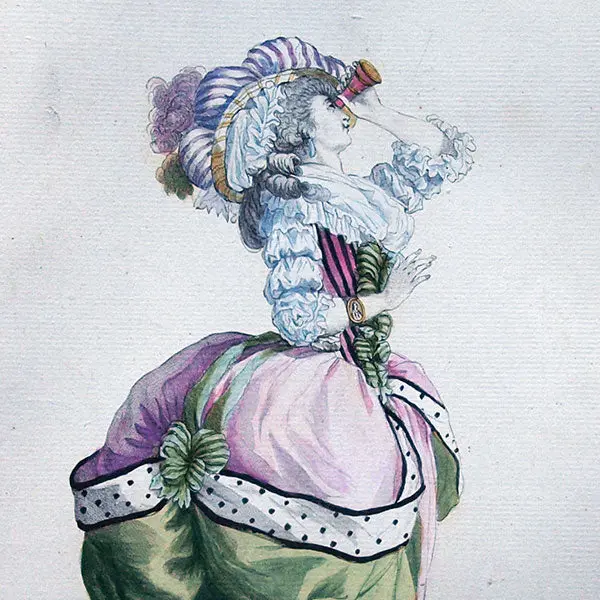 Gallerie Des Modes Et Costumes Français, 1778-1787, Gravure N° Vv 258, Jeune Dame En Bergère Séduisante Par Watteau (1784) 2
