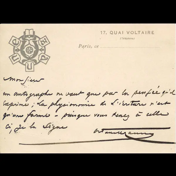 Uzanne - Carte De Correspondance Autographe Signée, Circa 1900 1