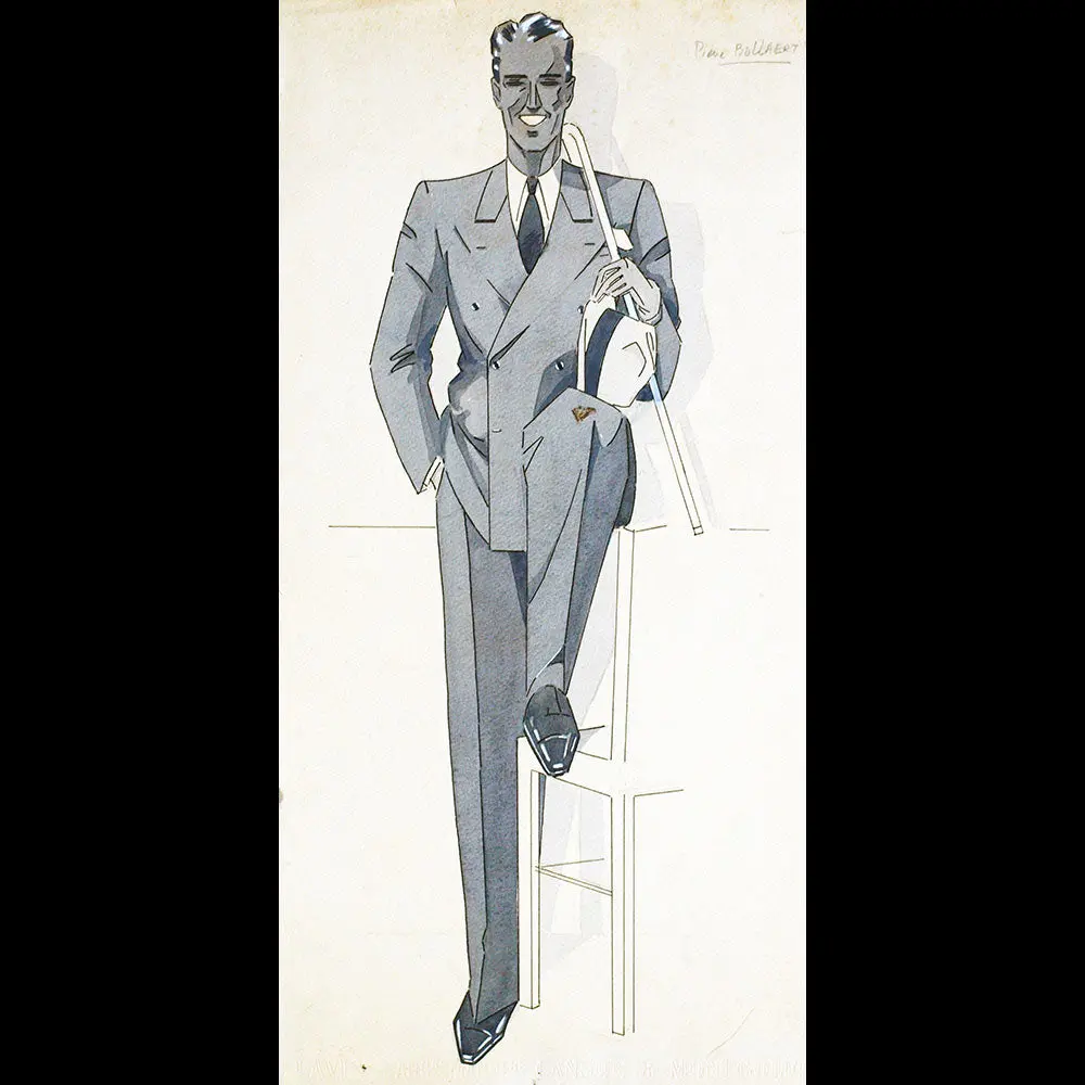 Elégant À La Canne - Dessin De Guy Sabran (Circa 1935) 1