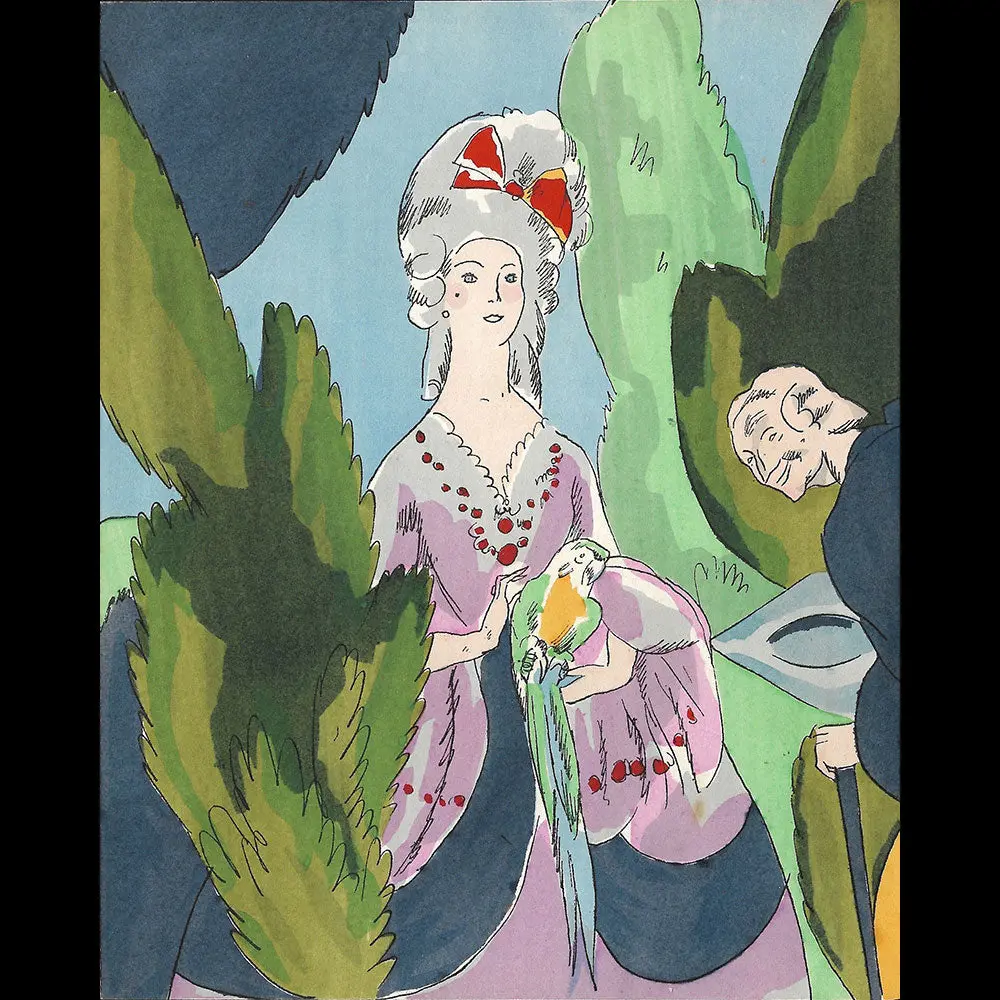 Elégante Au Perroquet, Pochoir (1924) 1