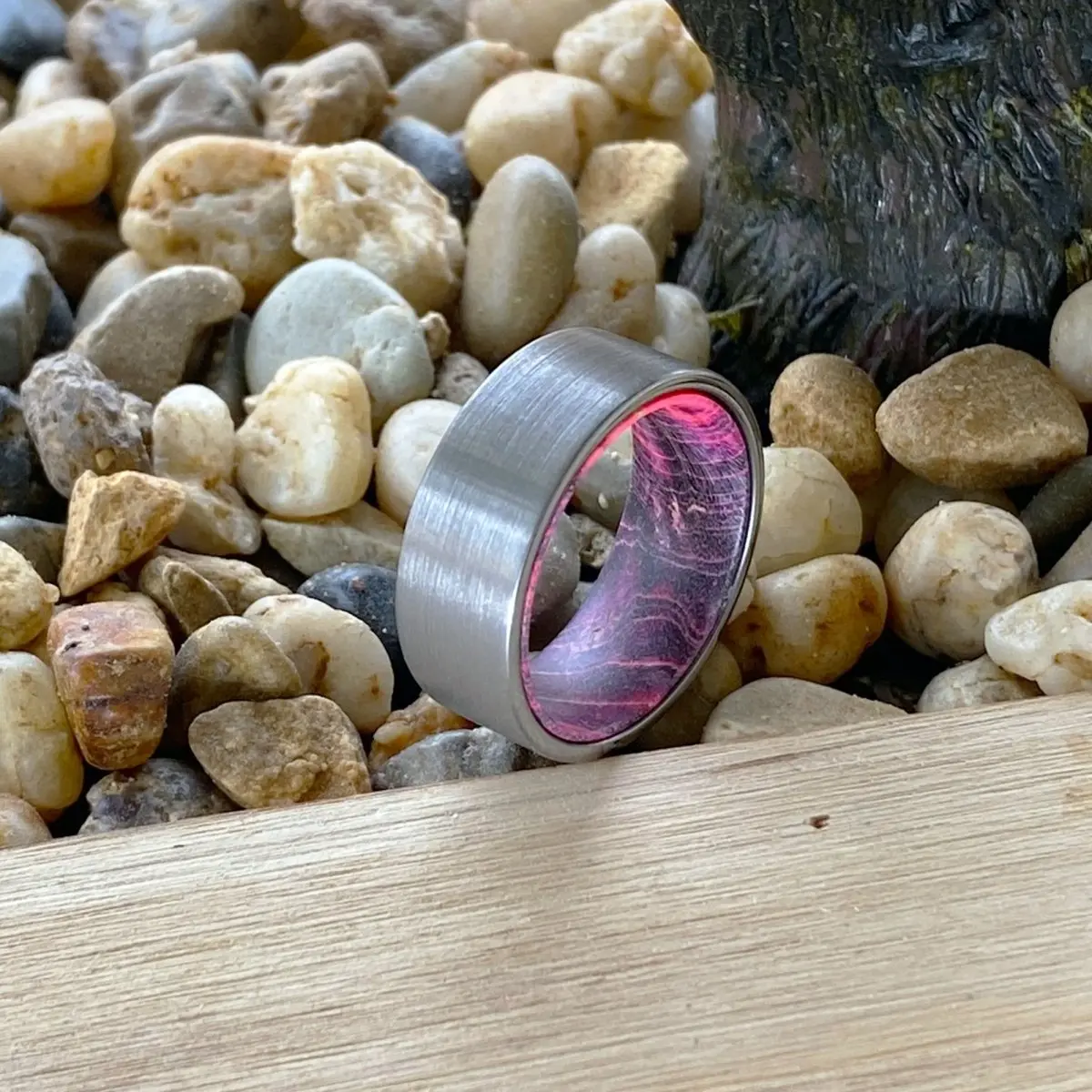 Element | Black & Red Wood, Silver Tungsten Ring, Brushed, Flat 5