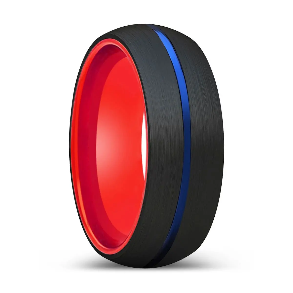 Eliano | Red Ring, Black Tungsten Ring, Blue Groove, Domed 1