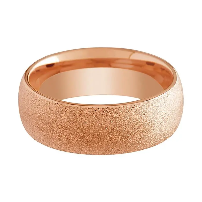 Ember | Rose Gold Tungsten Ring, Sandblasted Crystalline, Domed 2