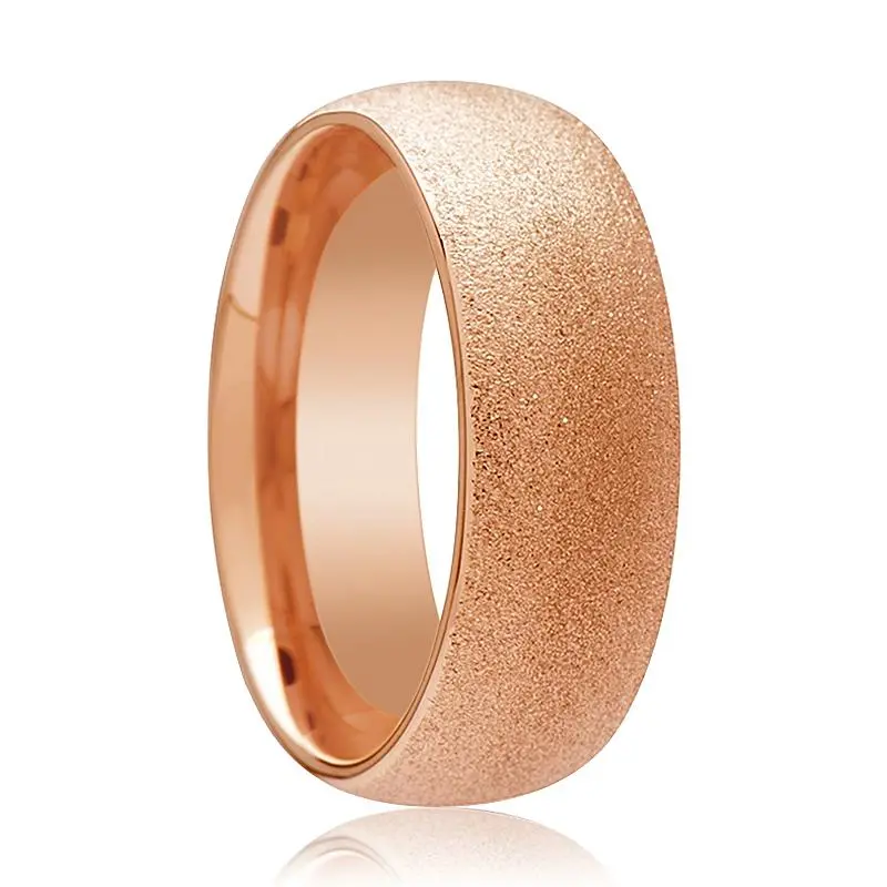 Ember | Rose Gold Tungsten Ring, Sandblasted Crystalline, Domed 1