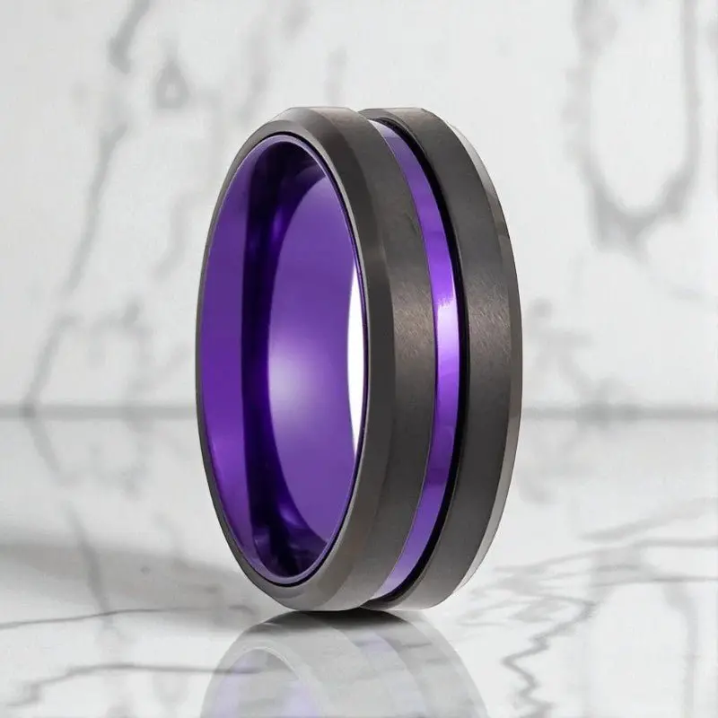 Emery | Black Ring With Purple Groove And Anodized Interior 1