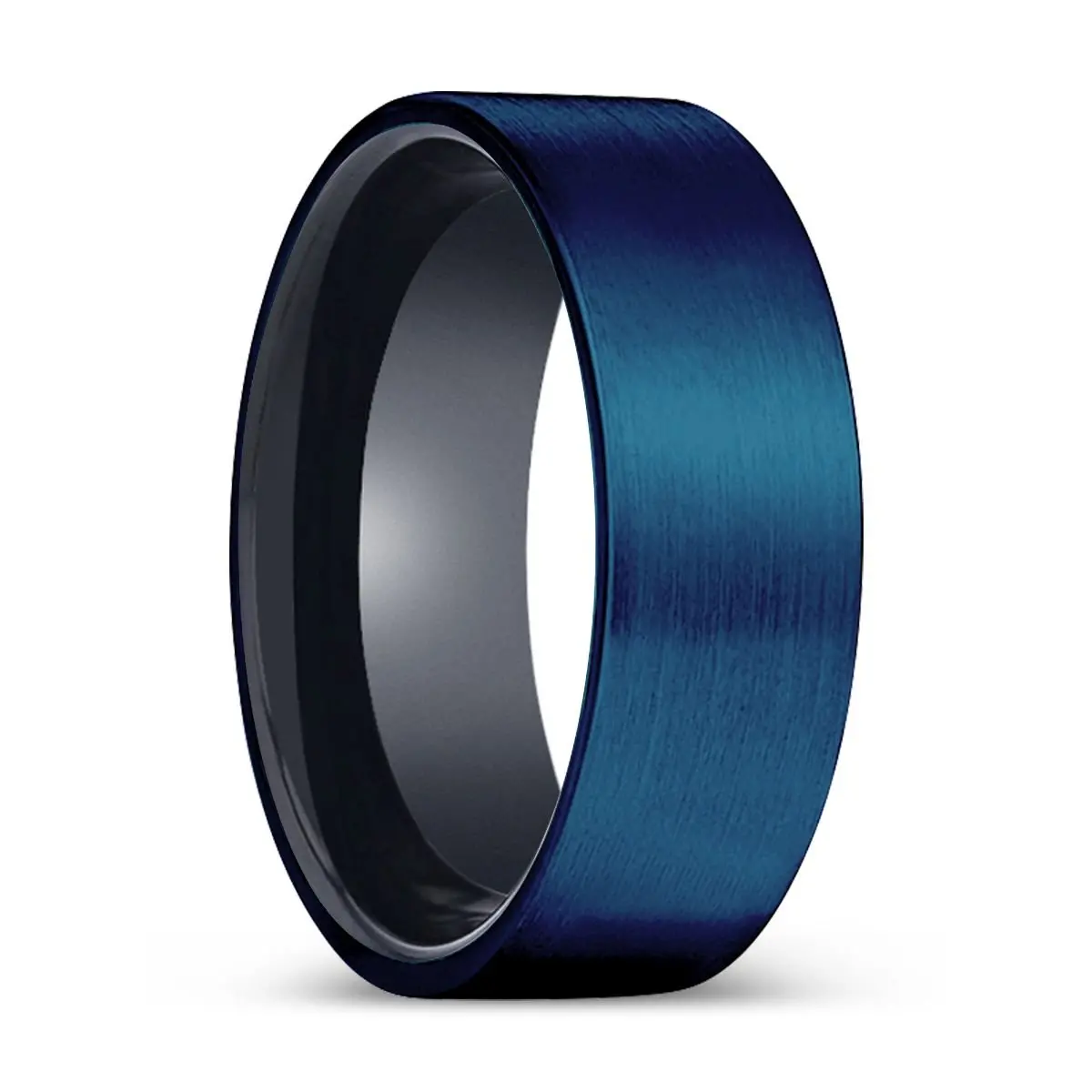 Emperor | Black Ring, Blue Tungsten Ring, Brushed, Flat 1