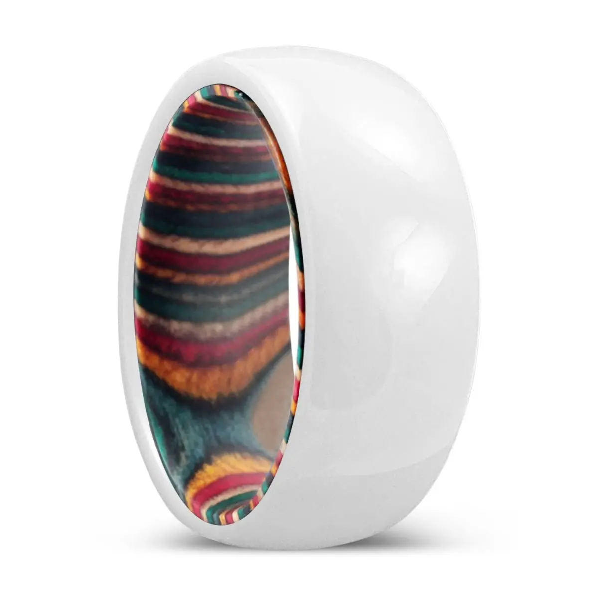 Empower | Multi Color Wood, White Ceramic Ring, Domed 1