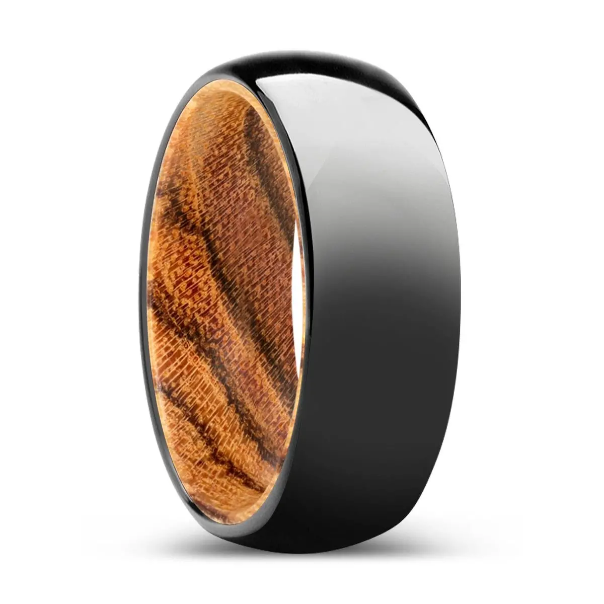 Enchant | Bocote Wood, Black Tungsten Ring, Shiny, Domed Tungsten 1