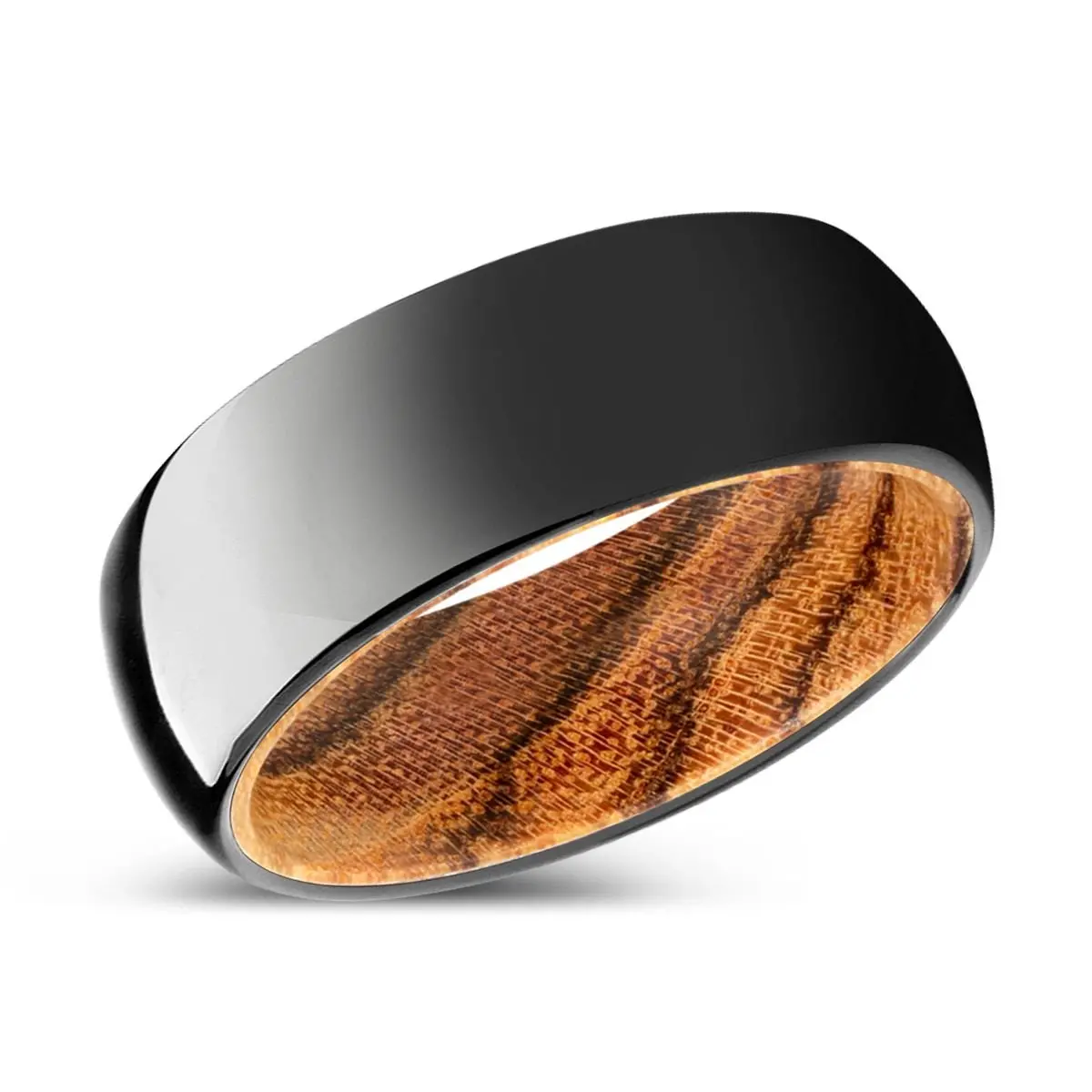 Enchant | Bocote Wood, Black Tungsten Ring, Shiny, Domed Tungsten 2