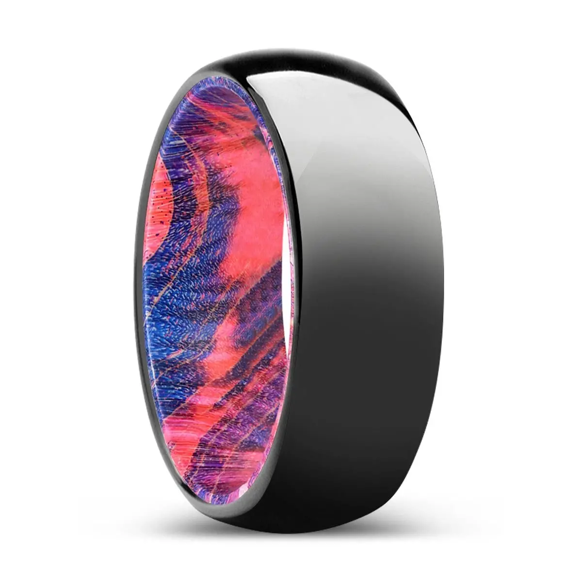 Enclave | Blue & Red Wood, Black Tungsten Ring, Shiny, Domed 1