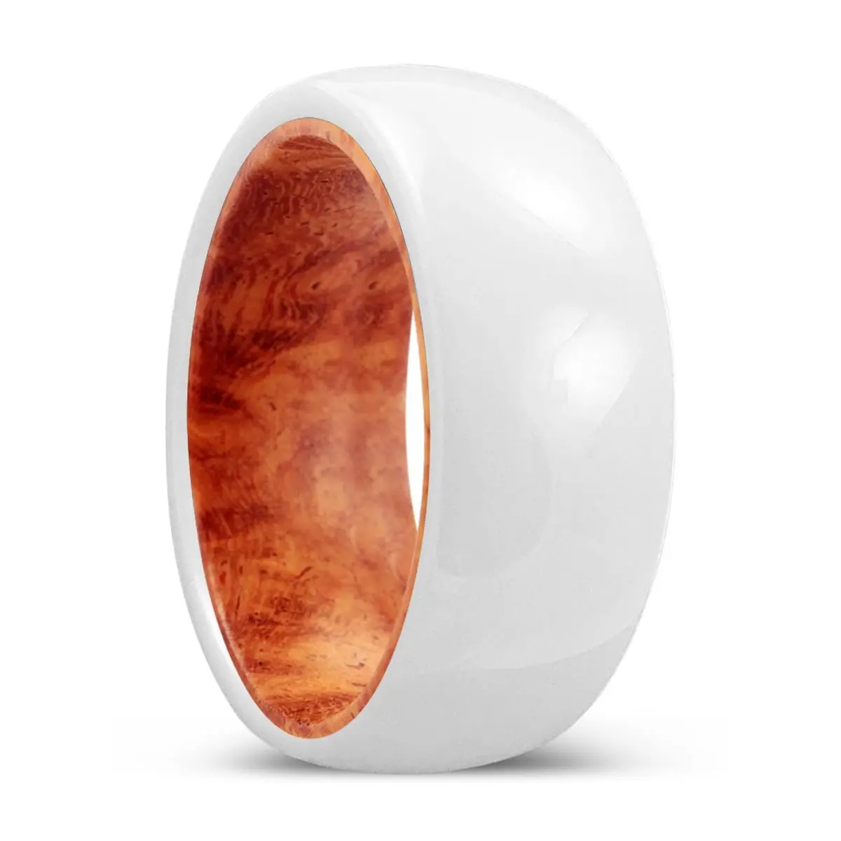 Enrich | Red Burl Wood, White Ceramic Ring, Domed 1