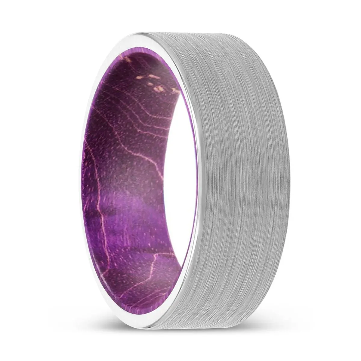 Enrico | Purple Wood, White Tungsten Ring, Brushed, Flat 1