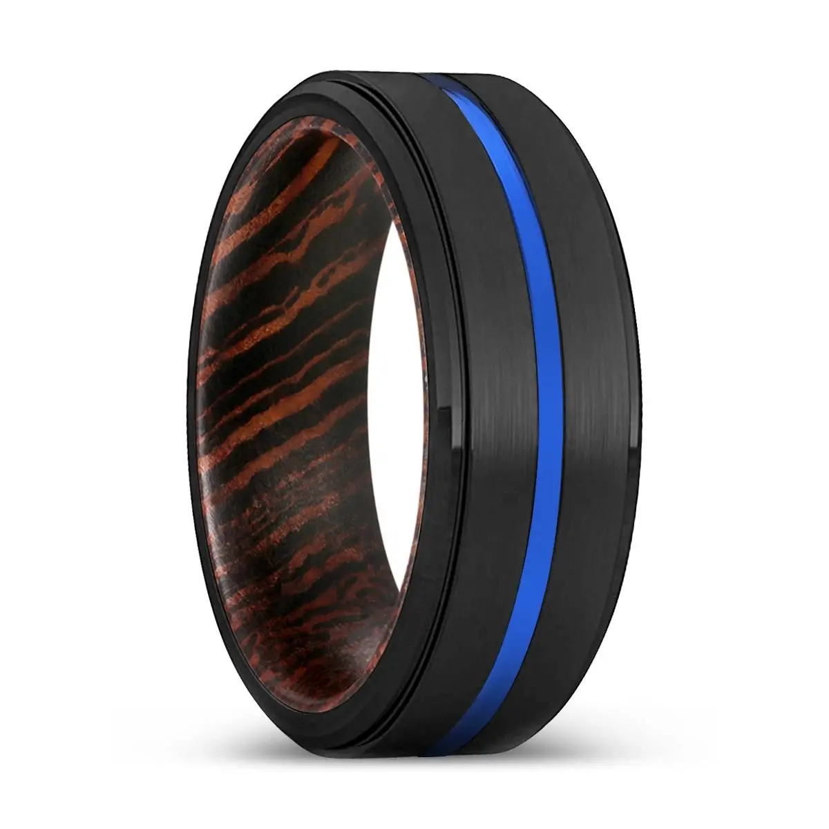 Equinox | Wenge Wood, Black Tungsten Ring, Blue Groove, Stepped Edge 1