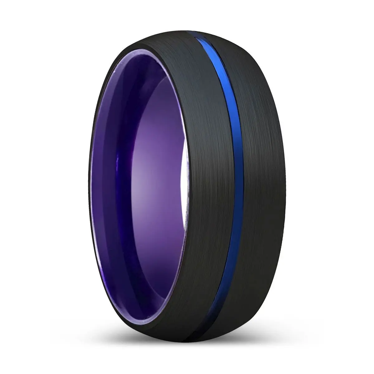 Eraldo | Purple Ring, Black Tungsten Ring, Blue Groove, Domed 1