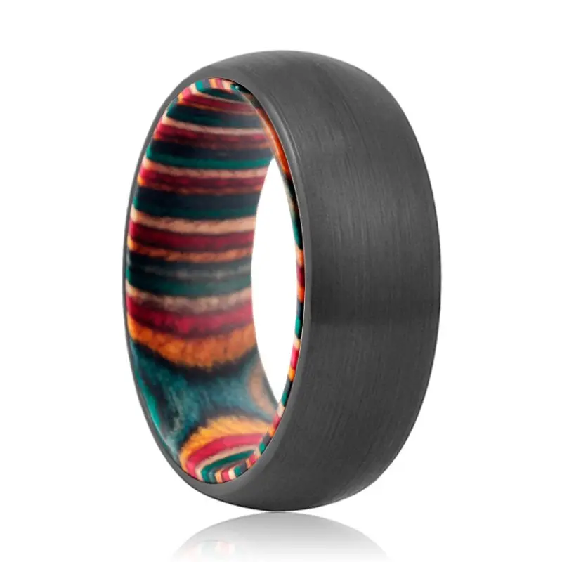 Esme | Multi Color Box Wood Ring Black Domed 1