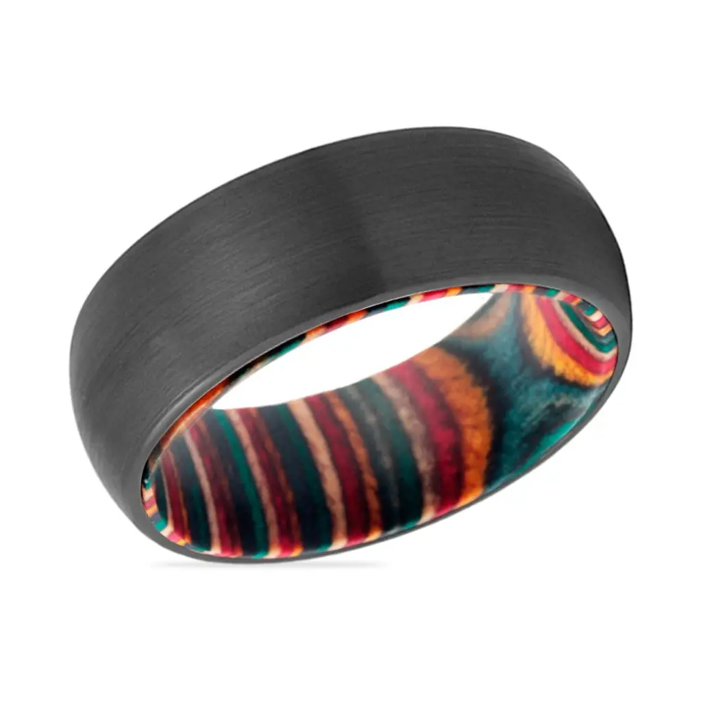 Esme | Multi Color Box Wood Ring Black Domed 2