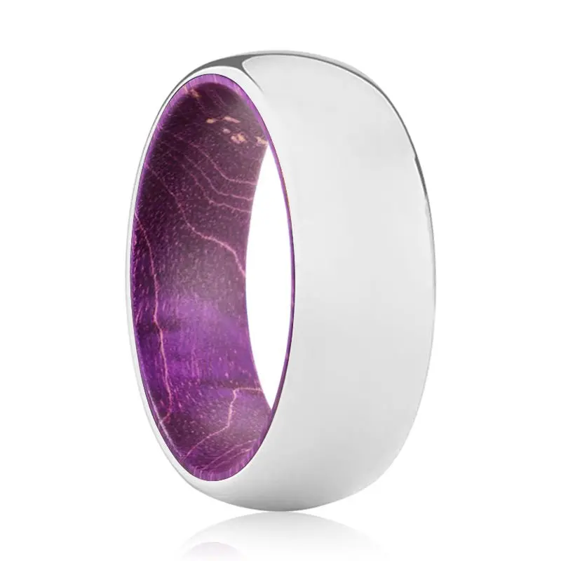 Eternal | Purple Wood, Silver Tungsten Ring, Shiny, Domed 1