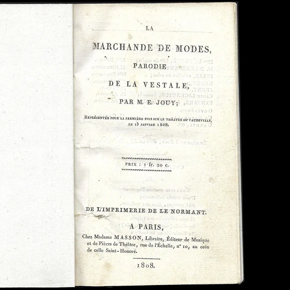 Etienne De Jouy - La Marchande De Modes Parodie De La Vestale (1808) 2