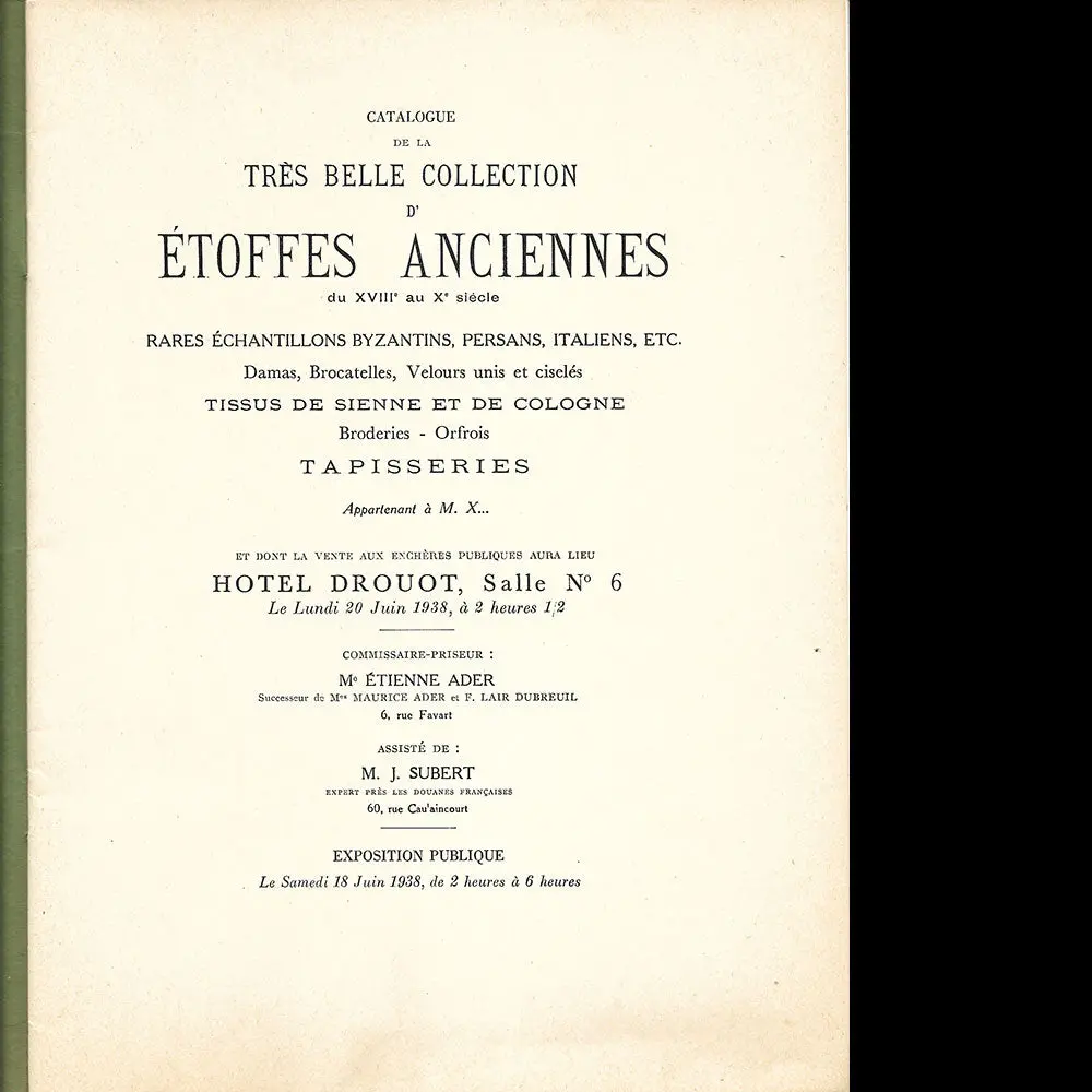 Etoffes Anciennes - Catalogue De La Vente De La Collection De Monsieur X (1938) 2
